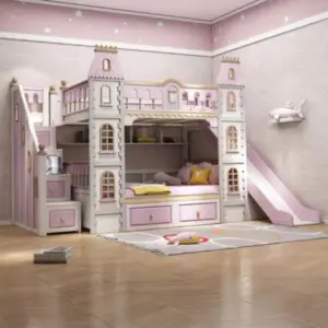 سرير أطفال دورين بشكل قلعة - تصميم ممتع وآمن - خشب متين - ألوان مبهجة