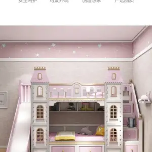 | سرير أطفال دورين بشكل قلعة - تصميم ممتع وآمن - خشب متين - ألوان مبهجة