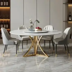 طاولة طعام دائرية بسطح رخام