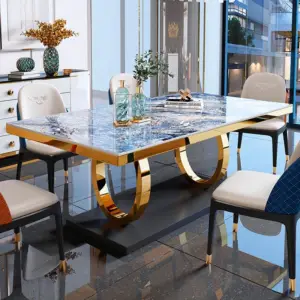 | طاولة طعام رخامية مع كراسي بسطح متعدد