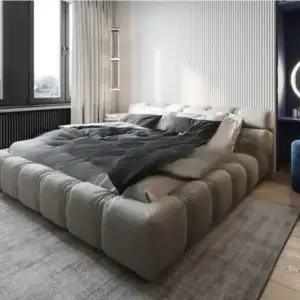 سرير مزدوج بتنجيد قماشي فاخر – تصميم عصري مع لوح رأس مبطن – هيكل خشبي متين – ألوان متعددة