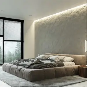 سرير غرفة نوم ارضي مغطي بالقماش المريح