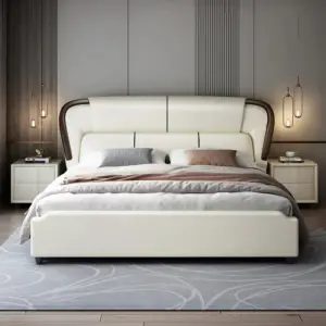 سرير نوم من جلد مع كمودينة