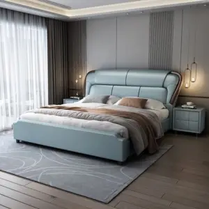 سرير نوم من جلد مع كمودينة