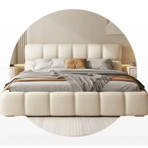 سرير نوم من جلد بتصميم بسيط