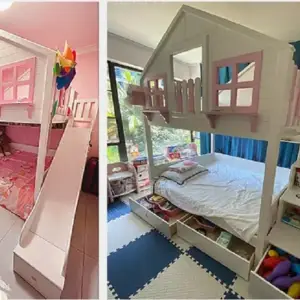 | سرير أطفال دورين بتصميم مميز - آمن وعصري - خشب هندسي عالي الجودة - مناسب للمساحات الصغيرة