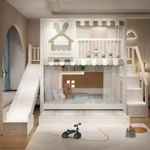 سرير أطفال دورين مريح – تصميم آمن بزاوية ناعمة – خشب متين وسلال تخزين – مثالي للمساحات الصغيرة 2 سرير-أطفال