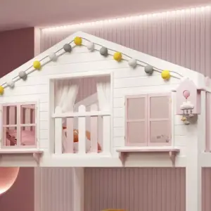 | سرير أطفال دورين بتصميم مميز - آمن وعصري - خشب هندسي عالي الجودة - مناسب للمساحات الصغيرة