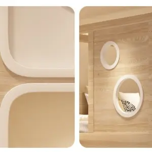 | سرير أطفال دورين من الخشب الطبيعي – تصميم آمن مع سلم جانبي – لون خشبي فاتح – ضمان سنتين