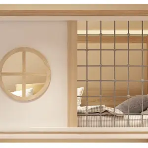 | سرير أطفال دورين من الخشب الطبيعي – تصميم آمن مع سلم جانبي – لون خشبي فاتح – ضمان سنتين