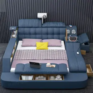 سرير مزدوج بتصميم متعدد الوظائف – مساحة تخزين سفلية + أرفف جانبية – خشب هندسي – لون رمادي أنيق 5 سرير مزدوج بتصميم متعدد الوظائف – مساحة تخزين سفلية + أرفف جانبية – خشب هندسي – لون رمادي أنيق