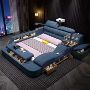 سرير مزدوج بتصميم متعدد الوظائف – مساحة تخزين سفلية + أرفف جانبية – خشب هندسي – لون رمادي أنيق 6 سرير مزدوج بتصميم متعدد الوظائف – مساحة تخزين سفلية + أرفف جانبية – خشب هندسي – لون رمادي أنيق