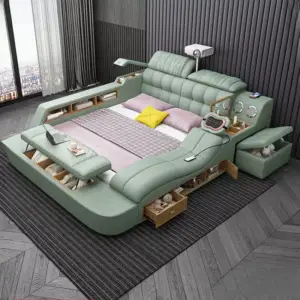 سرير مزدوج بتصميم متعدد الوظائف – مساحة تخزين سفلية + أرفف جانبية – خشب هندسي – لون رمادي أنيق 4 سرير مزدوج بتصميم متعدد الوظائف – مساحة تخزين سفلية + أرفف جانبية – خشب هندسي – لون رمادي أنيق