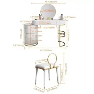 | طاولة تزيين مع مرأة وكرسي مودرن