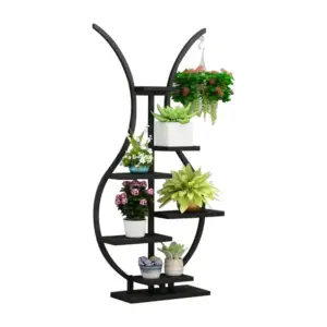 ارفف تخزين شيك من الاستيل الاسود والخشب 