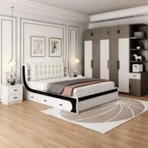 سرير هيدروليكي – تخزين سفلي ذكي – تنجيد فاخر – تصميم مريح بآلية رفع سلسة