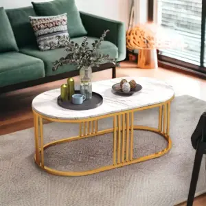 طاولة قهوة تصميم حديث من الاستيل والرخام