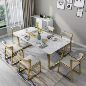 طاولة طعام رخام مع كراسي فخمة 