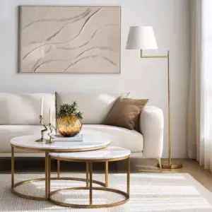 طقم طاولة قهوة بسطح رخام من قطعتين