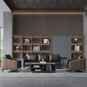 طقم كنب مميز من الجلد و الخشب الفاخر