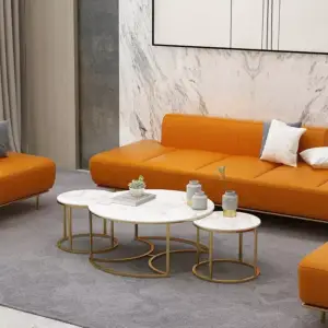 طقم طاولات قهوة من الاستيل المذهب والرخام