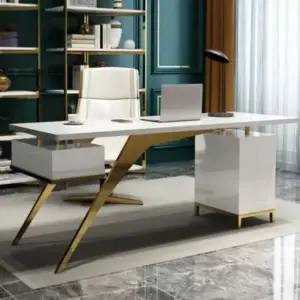 مكتب فاخر من الخشب الصلب والاستيل المذهب