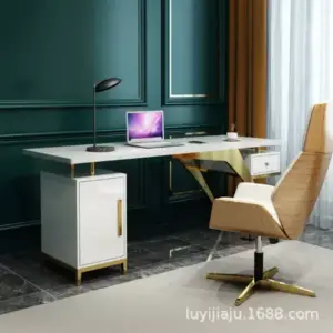 مكتب فاخر من الخشب الصلب والاستيل المذهب