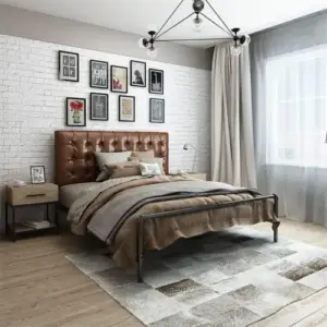 سرير بظهر جلد بتصميم كلاسيك