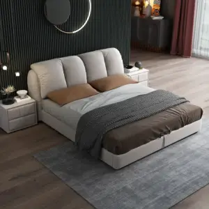 سرير مودرن مبطن بالكامل مع طاولتين كومودينو