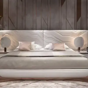 سرير مزدوج كبير اللوح الأمامي عالي الجودة مضاء