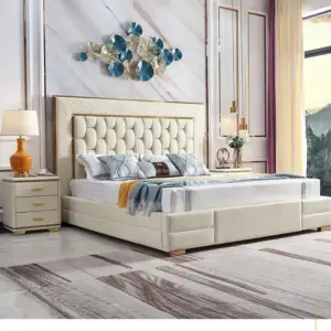 سرير غرفة نوم فاخر خشبي جلد مزدوج