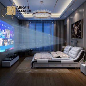 | سرير مودرن جلد مع طاولتين كومودينة