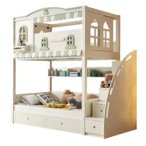 | سرير أطفال دورين بتصميم مريح – خشب هندسي قوي – سلم جانبي آمن – ألوان محايدة – ضمان سنتين