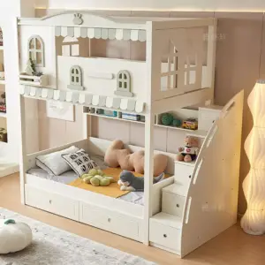 | سرير أطفال دورين بتصميم مريح – خشب هندسي قوي – سلم جانبي آمن – ألوان محايدة – ضمان سنتين