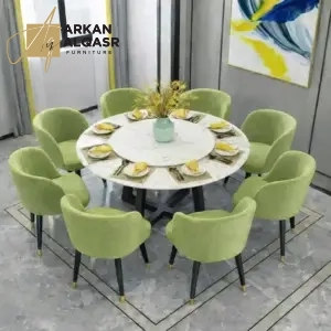 طاولة طعام رخام مع ثمانية مقاعد فاخرة