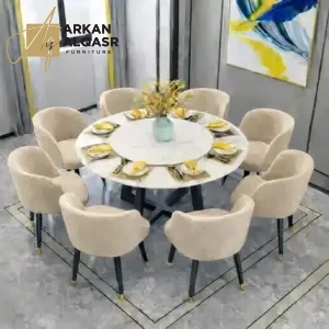 طاولة طعام رخام مع ثمانية مقاعد فاخرة