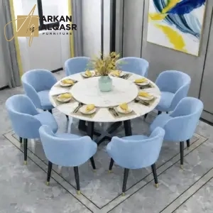 طاولة طعام رخام مع ثمانية مقاعد فاخرة