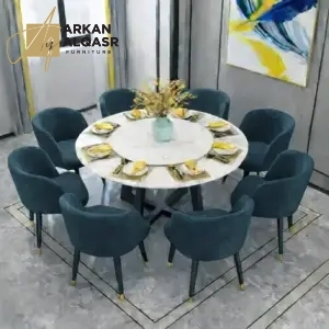 طاولة طعام رخام مع ثمانية مقاعد فاخرة