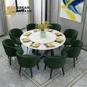 طاولة طعام رخام مع ثمانية مقاعد فاخرة