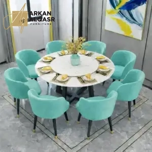 طاولة طعام رخام مع ثمانية مقاعد فاخرة