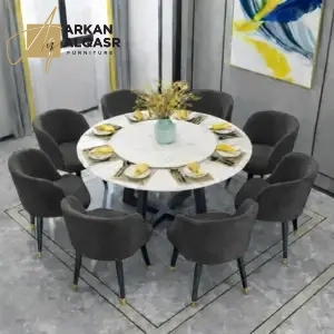 طاولة طعام رخام مع ثمانية مقاعد فاخرة