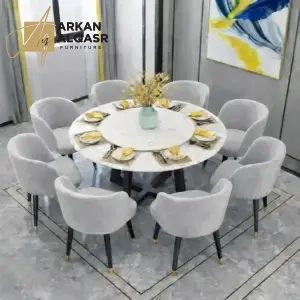 طاولة طعام رخام مع ثمانية مقاعد فاخرة