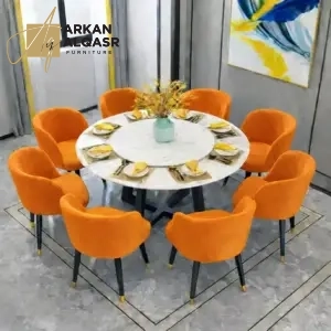 طاولة طعام رخام مع ثمانية مقاعد فاخرة