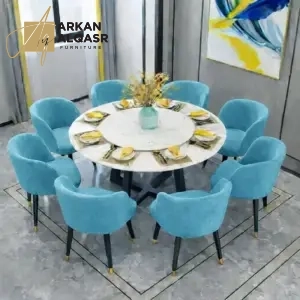 طاولة طعام رخام مع ثمانية مقاعد فاخرة