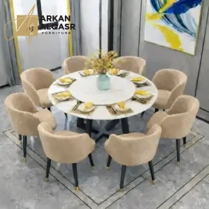 طاولة طعام رخام مع ثمانية مقاعد فاخرة