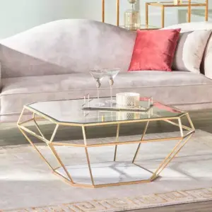 طاولة قهوة بسطح زجاجي بتصميم سداسي 8 طاولة قهوة بسطح زجاجي بتصميم سداسي