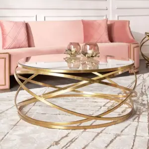 طاولة قهوة دائرية بتصميم ملتف وسطح زجاجي