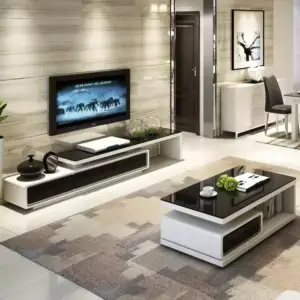 طقم طاولات من طاولة تلفزيون عصرية مع طاولة قهوة 9 طقم طاولات من طاولة تلفزيون عصرية مع طاولة قهوة