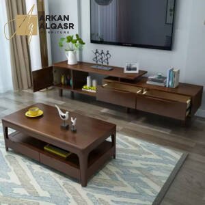 طقم طاولة تلفزيون خشبية مع طاولة قهوة بتصميم حديث