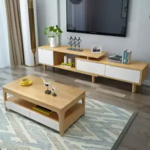 طقم طاولة تلفزيون خشبية مع طاولة قهوة بتصميم حديث